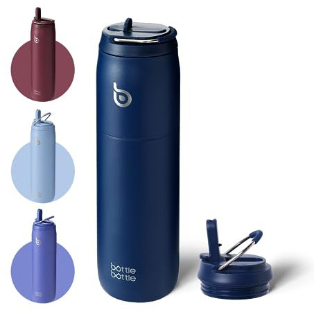 Bottle Bottle Insulated Water Bottle 950ml(32oz) with Straw and Lid for Sports and Gym Stainless Steel Metal Drink Flask for Hot Water with Handle (Indigo Blue)