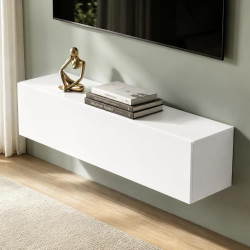 Mai & Mai Fernsehschrank Hängend TV Lowboard hängend mit Gasdruckfedern | TV Schrank mit Klappen, viel Stauraum, Wandmontage in Matt Weiß, Breite: 100 cm, Fernsehschrank02