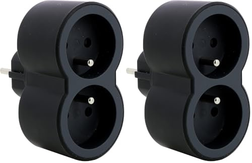 Legrand - Fiche multiprise avec 2 Prises frontales avec Terre - Noir et Gris foncé (Lot de 2)