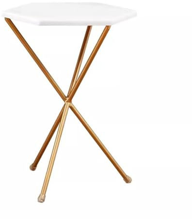 BcoMfy Couchtisch Kreativer, minimalistischer Marmor-Beistelltisch und Metallbeine, geeignet für Homestay-Nachttisch, Sofa, Terrasse, Couchtisch (Color : White, Size : 33.5x48.5cm)