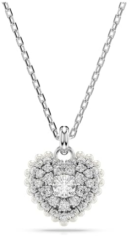 Swarovski Idyllia Anhänger, Weiße und Rhodinierte Damenhalskette mit Herz-Motiv und Strahlenden Swarovski Kristallen