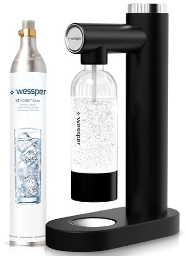 Wessper Máquina para Soda carbonatador de agua con gas y botella de 0,8L | Botellas de Soda 800ml y Cilindro de CO2 60L, Máquina Clásica para Hacer Soda | Carbonatador | Negro