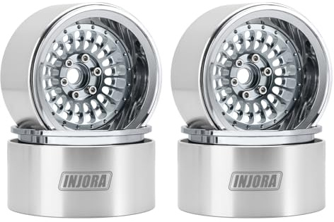 INJORA 2.2 Beadlock Wheel - Offset -10mm Aluminum Turbine Rim for SCX10 TRX4 VS4-10 Gen8 1/10 RC Crawler Car(Grey)