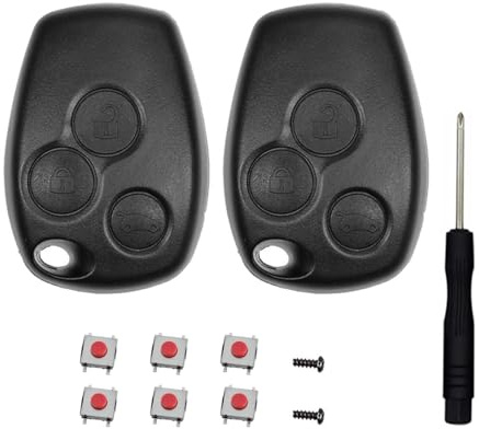 SLshiBo 2 Pack Renault Schlüssel Gehäuse 3 Tasten Autoschlüssel Gehäuse Renault mit 6 Mikrotaster Taster und Schraubendreher Kompatibel mit Renault Twingo Kangoo Modus Dacia Clio und Trafic (9.5mm)