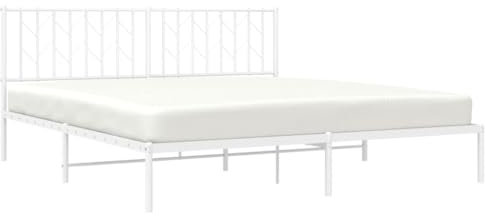 vidaXL Bettgestell, Bettrahmen mit Kopfteil, Bett Gästebett mit Stauraum, Metallbett Doppelbett Schlafzimmerbett, Weiß 180x200cm Metall