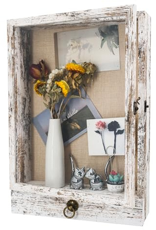 FramePro 30x40 3D Bilderrahmen mit Schubladen zum Befüllen, Holz Tiefer Rahmen mit Echtglas für Objektrahmen DIY Fotorahmen Memorabilia Bouquet Medaillen Geschenk zum Basteln-Weiß