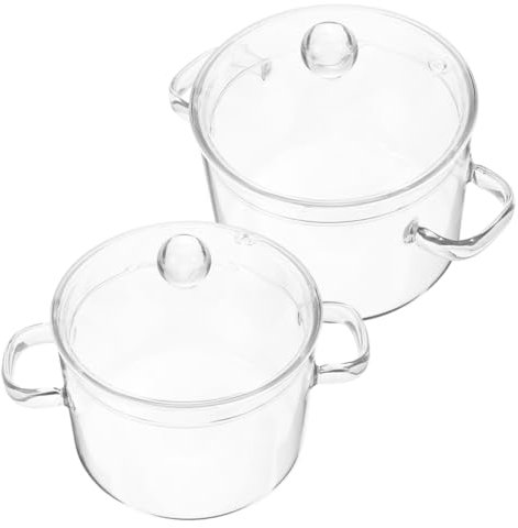 Generic 2pcs High Borosilicate Glass Stew Pot Lid Heat-Resistant Soup Pot Double Handle for Household Kitchen 1350ml