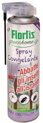 Flortis Green Home Spray Congelante Insetti Volanti/striscianti. Spray senza insetticida efficace contro ragni, scarafaggi, cimici, formiche, scorpioni 400ml. Azione immediata. Uso interno/esterno.