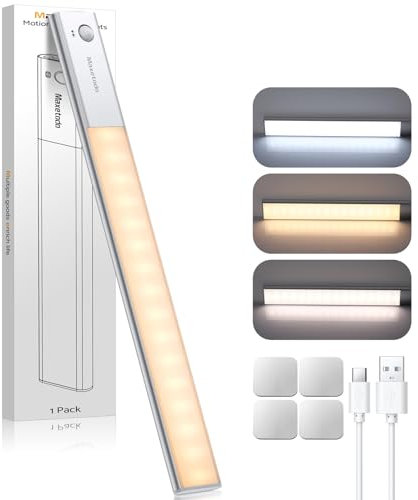 Maxetodo Unterbauleuchte Küche 64 LED Küchenunterbauleuchte Schrankbeleuchtung Schrankleuchte mit Bewegungsmelder Innen 3 Farbtemperaturen Typ-C wiederaufladbar für Schränke Kleiderschrank Treppen