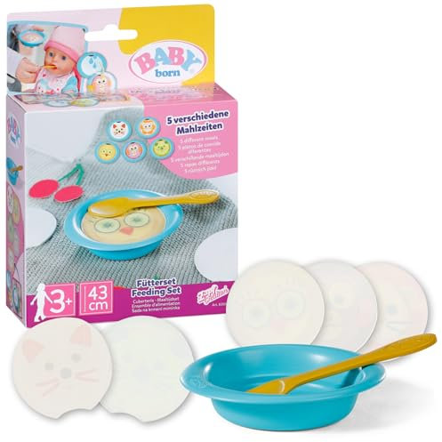 BABY born Fütterset für Puppen - Inkl. Teller, Löffel & 5 Mahlzeiten-Bildern - Hochwertiges Puppenzubehör - Geeignet für Kinder ab 3 Jahren