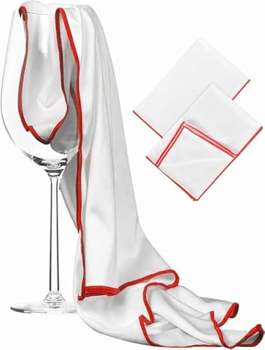 2 x Panno in Microfibra, Panno per Lucidare il Bicchiere di Vino Panno a Specchio Panni per Pulizia in Vetro Senza Strisce Riutilizzabile Panni Multiuso per Vetro Bicchieri da Vino Stoviglie 45x60 cm