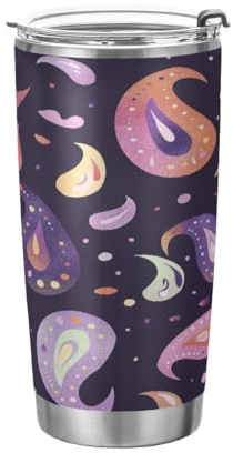 JUMBEAR Vaso de 590 ml, diseño retro de flores de cachemira, de acero inoxidable, aislado al vacío, taza de café y agua, doble pared con recubrimiento en polvo, a prueba de derrames, taza térmica para