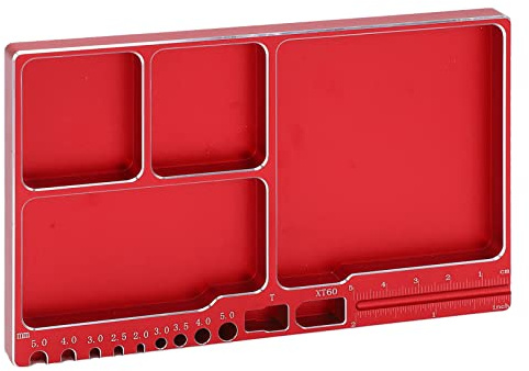 Lybunair RC Bandeja magnética Aleación de Aluminio RC Bandeja de Tornillos RC Herramienta de reparación con Almohadilla ampliamente Utilizada para RC Avión Coche (Red)