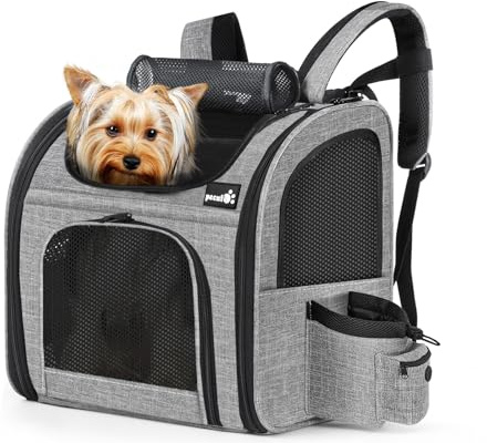 Pecute Sac à Dos de Transport pour Chat et Chien, Sac à Dos pour Petits Animaux de Compagnie, Sac à Dos Portable et Respirant avec Poches à Fenêtre en Maille à Ouverture Frontale