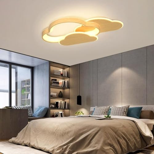 Stesulfr Wolkenförmige Deckenlampe Moderne Holz Kinderzimmerlampe 48W mit Fernbedienung LED Deckenleuchte Innen Restaurant Kronleuchter Geeignet für Wohnzimmer Arbeitszimmer Küche Insellampe(60cm)