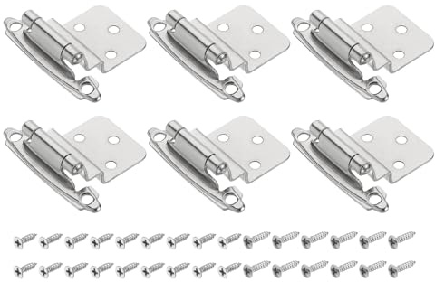 sourcing map 3/8 Cabinet Kitchen Inset Hinges, 6Pcs Self Closing Cupboard Hinges for Face Frame Kitchen Cabinet Door with Screws, Silver