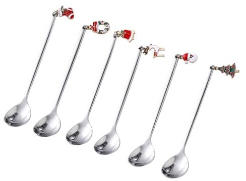 WATIIFUFU 6er-pack Weihnachtliche Teelöffel Stilvolle Rührlöffel Silberne Griffe für Kaffee Tee Desserts