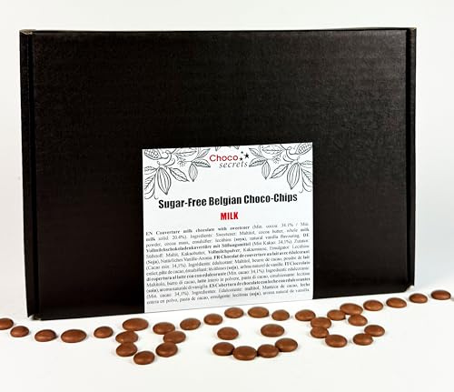 CHOCO SECRETS Vollmilch Schokodrops 1500 g ohne Zuckerzusatz mit Maltit | Milk Chocolate Chips, gesüßt mit Maltit - Schokolade für Schokobrunnen und Schokofondue, zum Backen, Naschen und für Desserts
