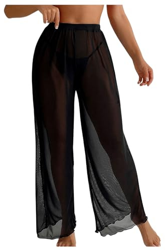 GORGLITTER Damen Transparent Palazzo-Hose für Festival- und Rave-Party mit Netz und Elastischem Bund