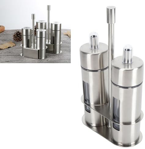 LIZEALUCKY Juego de Botellas Dispensadoras de Aceite de Oliva, Pulverizador 2 en 1 Premium y Vinagreras de Vinagre de 80 Ml de Acero Inoxidable con Soporte de Base Ventana Transparente para