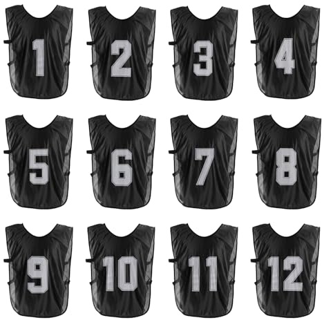 PATIKIL 12 Stück Fußball Leibchen Fußball Herren mit Gürtel 25 Zoll Schwarz | Trainingsweste, Hallenfussball Umkehrbare Nummerierte Fussballtraining Leibchen, Für Volleyball Erwachsene