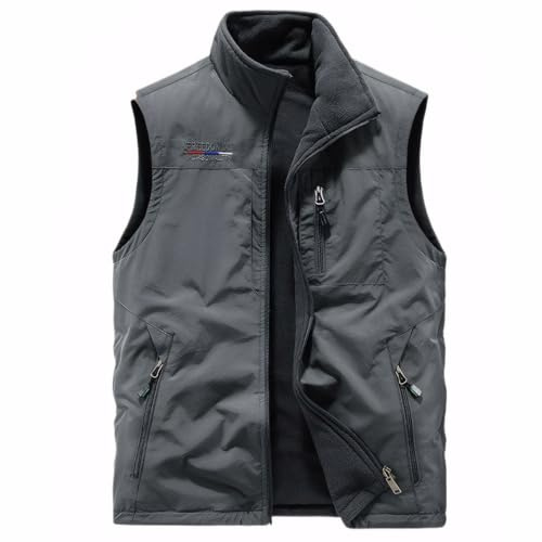 Cicilin herr vändbar fleece-väst lätt varm ärmlös jacka för vandring promenader resor, Grå, 3XL