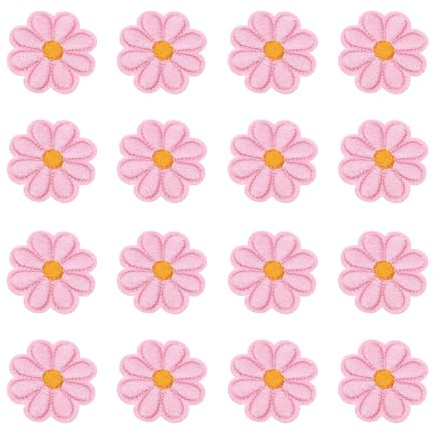 QUARKZMAN 24 Stück Blume Patches zum Aufbügeln, Florale Bestickte Aufnäher zum Aufbügeln, Flicken zum Aufbügeln für Hut Jeans Kleidung Rucksäcke DIY-Zubehör (Rosa)