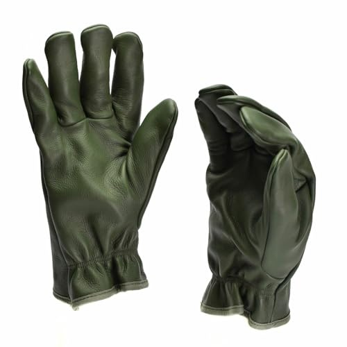 Original französische Lederhandschuhe oliv Winterhandschuhe, Schwarz , M