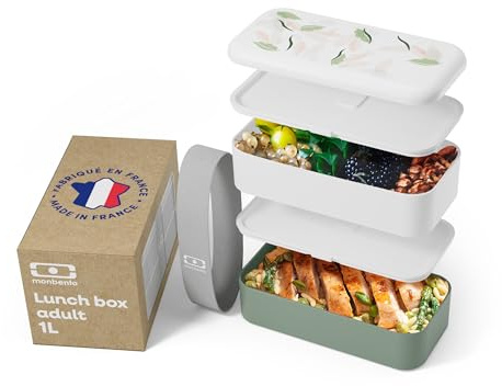 monbento - Brotdose MB Original - Bento Box Erwachsene - Jausenbox 2 Fächer Auslaufsicher - Mikrowelle & Spülmaschinengeeignet - BPA-frei - Meal Prep Lunchbox - Graphic Grün Leaves