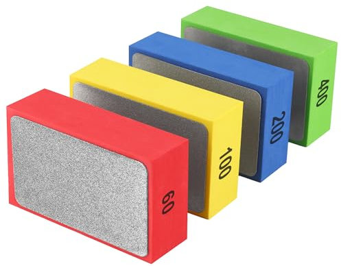 4 Pcs Bloques de Lijado de Diamante, Almohadillas de Pulido Esponjas para Lijar, Azulejos de Mármol, Piedra, Cerámica o Vidrio, 60# 100# 200# 400#