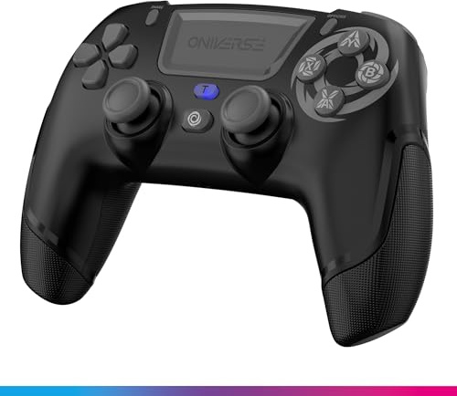 Oniverse Kabelloser Controller für PS4 PS3 PC ANDROID iOS, Kopfhöreranschluss, Hall-Effekt-Joystick, Wiederaufladbarer 1000mAh-Akku, Makro-Tasten, Wake-up-Funktion, 6-Achsen-Gyroskop, Revolt Black