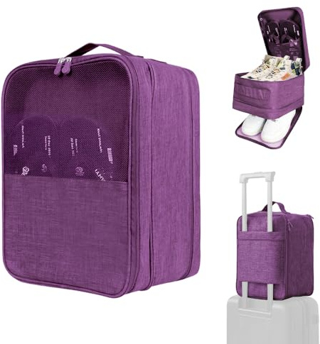 Bolsa Zapatos Viaje, Bolsa Zapatillas Deporte, Bolsa Organizadora Impermeable para Zapatos para Maleta Trolley de Viaje con Cremallera para Zapatos (Morado)