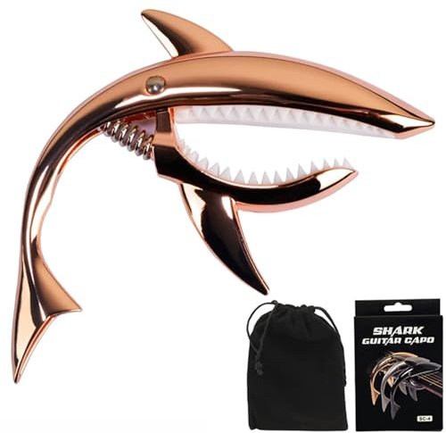 UPELLA Shark Guitar Capo With Velvet Bag, Premium Zinc Alloy Tone Clip Guitar Shark Capo for Acoustic Electric Folk Guitar, Mandolin, Bass, Ukulele (Rose Golden)