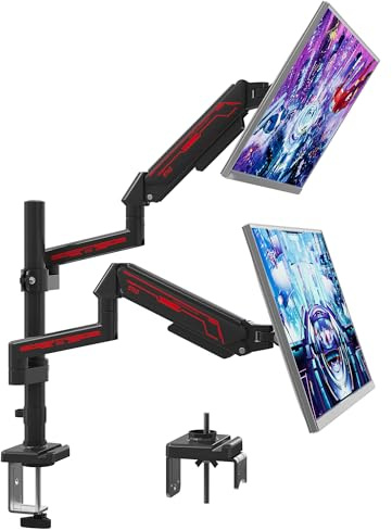 ETHU Vertical Dual Gas Spring Monitor Arm for 17-32 Screens 9kg Each | Adjustable VESA Stand with C-Clamp and Grommet Installation, Black