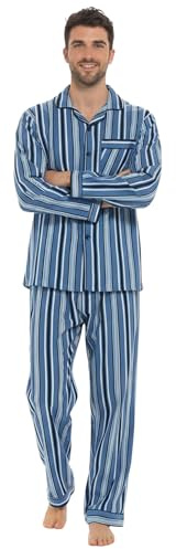 INSIGNIA Mens Reactive Dye Flannel Pyjamas 100% Cotton (UK, Alpha, XXL, Regular, Regular, New Blue Stripe)