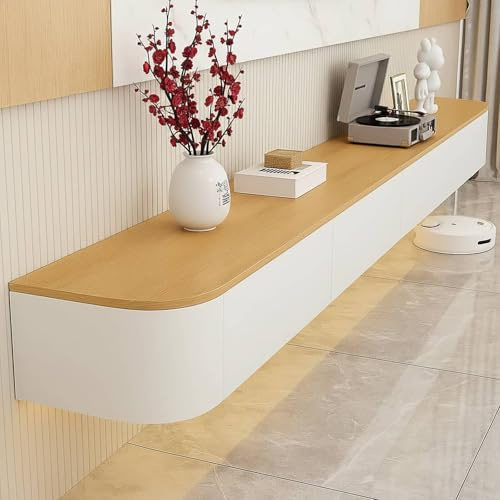 NOYHHAV Meuble TV Flottant avec 2 Espace de Stockage,Meuble TV Etagere Murale Chambre, Salon, Salle à Manger, Console multimédia Meubles 120CM|47 Bois Bicolore+Lumière