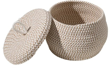 Cestino rotondo in corda – contenitore organizer in tessuto | cestino decorativo in paglia | Organizzatore per casa, camera da, soggiorno, cestino pieghevole con coperchio per giocattoli,