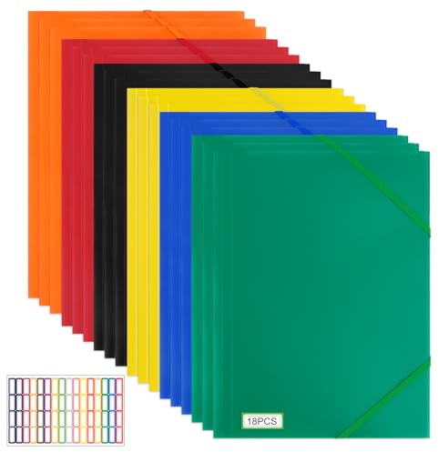 18 st mapp A4-med elastiskt band, samlarmapp PP-plast, hörnspännare A4-mapp PP DIN A4 med 2 gummiband, dokumentmapp, lätt mapp för mappar, möten, rapporter – 6 färger