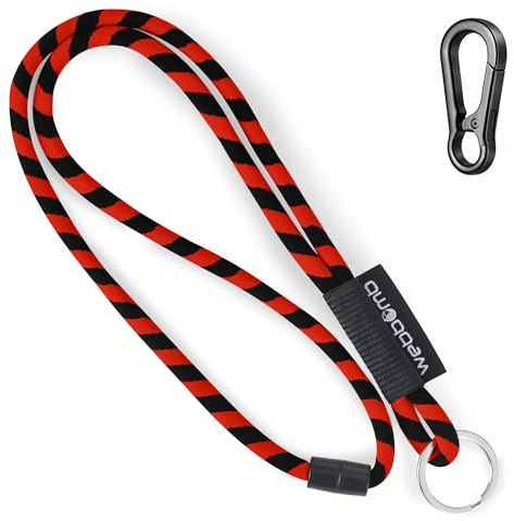 webbomb Tubular Lanyard nyckelband – rund mjuk lång med karbinhake säkerhetslås och nyckelring som nyckelring nyckelring nyckelring för id-ID mobiltelefon nyckel, röd/svart + karbinhake, L