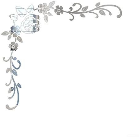 Adhesivo mural de flores de espejo 3D acrílico extraíble para decoración del hogar, 750 x 750 mm, negro/dorado/plateado, patrón de vid de flores, sala de estar, dormitorio, sofá pared (plata)