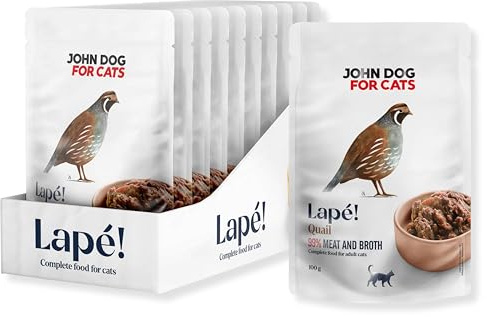 John Dog for Cats LAPÉ Katzennassfutter ohne Zucker und Getreide - Wachtel 10 x 100g Portionsbeutel - Katzenfutter Nass mit 99% Fleischanteil - Nassfutter für ausgewachsene Katzen