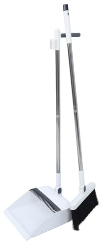 ARTIBETTER Balai et Pelle à Poussière Pliables 2 Pcs Blanc, Balai Debout Anti-cheveux avec Manche Long 93 Cm, Pelle sur Pied Plastique avec Peigne, Kit de Nettoyage Maison la Cuisine Sols