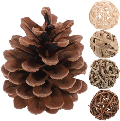 TOYANDONA 5pcs Jouets Molaires pour Hamsters et Lapins en Paille Naturelle, Boule à Mâcher pour Petits Animaux, Fonction de Meulage des Dents, Jouet Solide Blanc