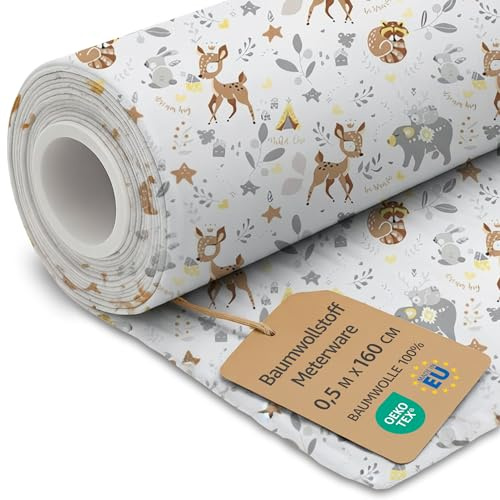 Stoff Meterware Baumwollstoff Waffelpique 0.5 M x 160 cm - Stoffe zum Nähen aus reine Baumwolle Fabric Futterstoff Dekostoff für Patchwork Canvas und Sewing Nähstoff Oeko-Tex Hirsch