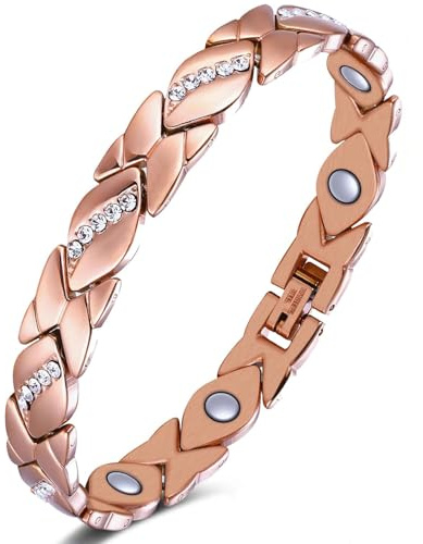 MOPZIJA bracciale magnetico,Braccialetto magnetico in rame da donna, bracciale rame donna,bracciale,bracciali donna,bracciale rame uomo,bracciale in rame,gioielli uomo (Oro rosa)