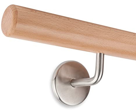 Handlauf Set Holz Buche 45mm rund inkl. 4 Edelstahlhalter zum Einschrauben_neu (340 cm)