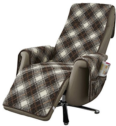 Schurwoll-Sesselschoner mit Armlehnenschoner und langem Fußteil, Tartan