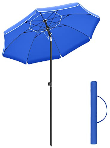 SONGMICS Parasol 160 cm, Sun Protection, UPF 50+, Beach Umbrella, 30° Bendable, Height Adjustable, with Carry Bag, for Balcony, Garden, Patio, Beach, Without Stand, Blue GPU60BU