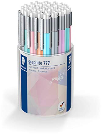 STAEDTLER Tryckpenna grafit 77 i pastellfärger, för skrivning, gummerat skaft och okrossbar ledning, kvalitet tillverkad i Tyskland, 36 stycken (6 pastellfärger) i koger, 77 KP36PA