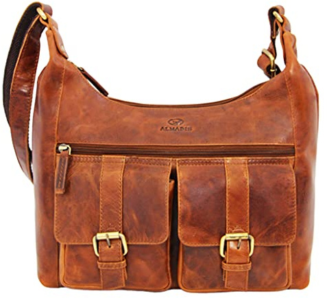 ALMADIH Geräumige Leder Damentasche Umhängetasche LARA Bv - große Ledertasche Damen Leder Tasche Handtasche Schultertasche Henkeltasche Businesstasche Shopper Tragetasche braun (LARA vintage)